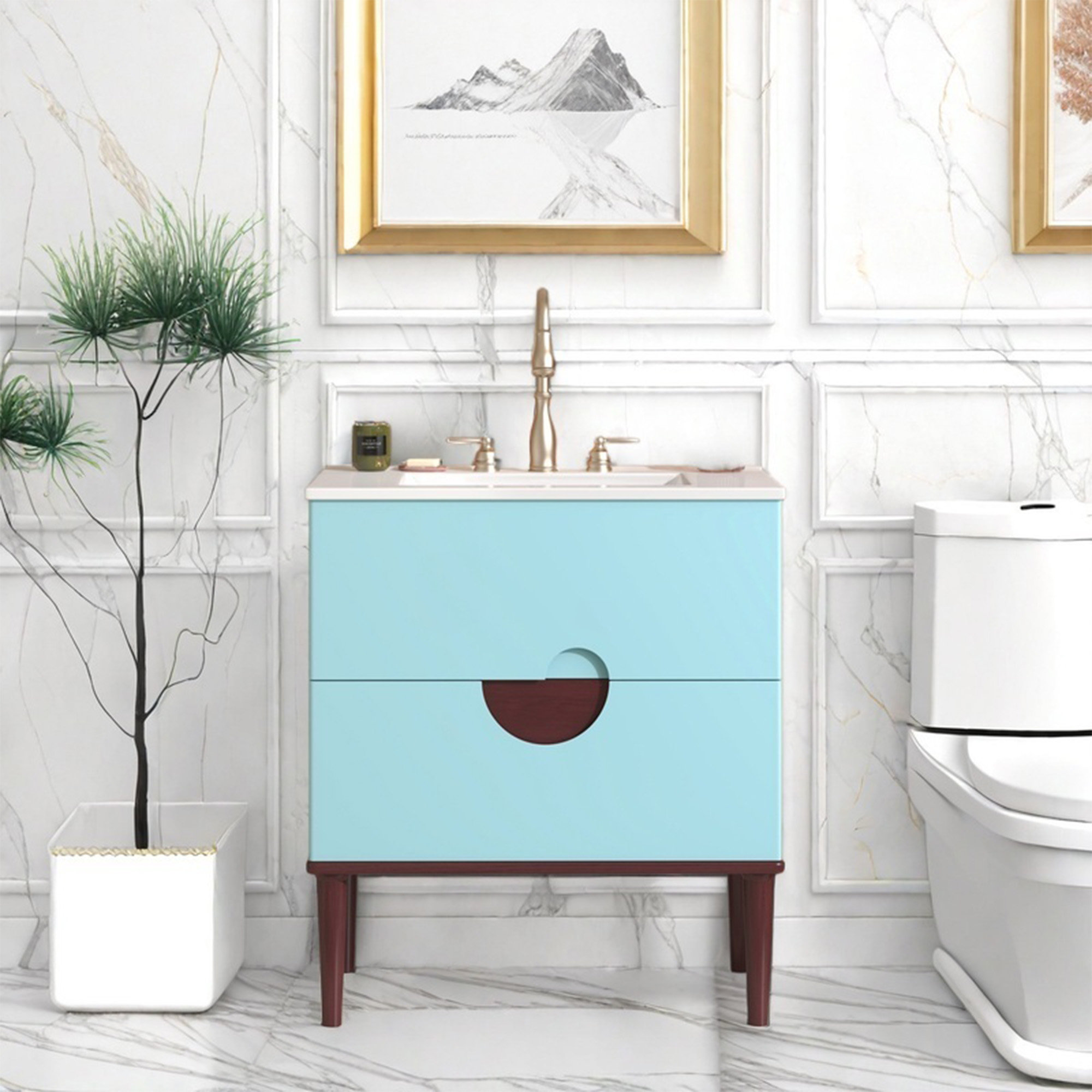 Latitude Run® 30" Light Blue Bathroom Vanity With Concealed Drawers, Modern Vanity Cabinet With ...